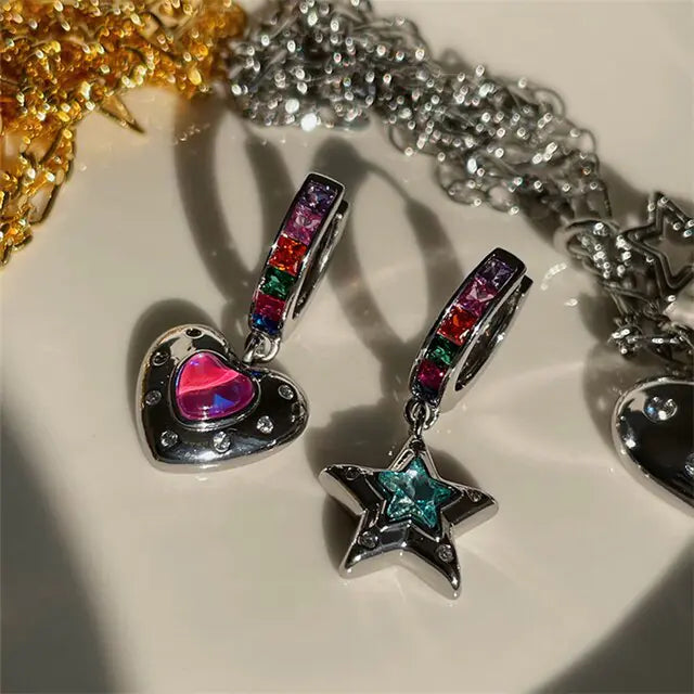 Colorful Heart Star Earrings