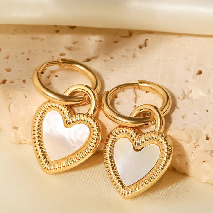 Inlaid Shell Heart Drop Earrings