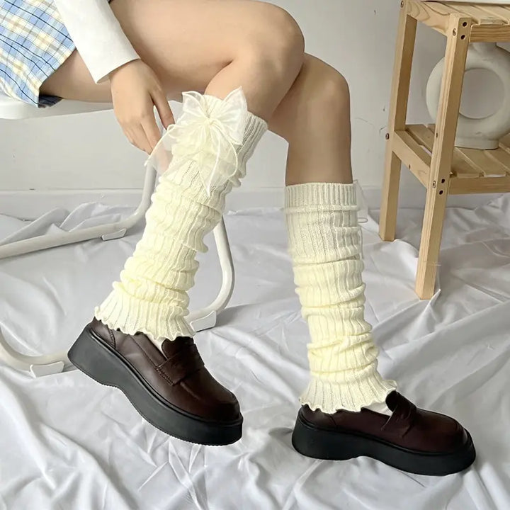 Calentadores de piernas japoneses con pajarita lolita