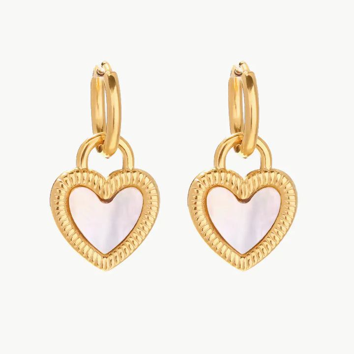 Inlaid Shell Heart Drop Earrings