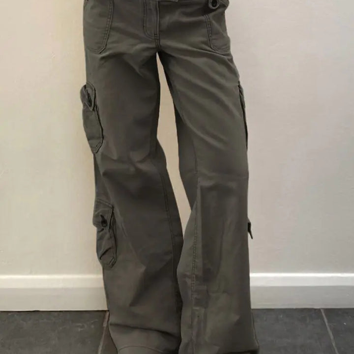 Button Low Waist Women's Cargo and Denim Pants