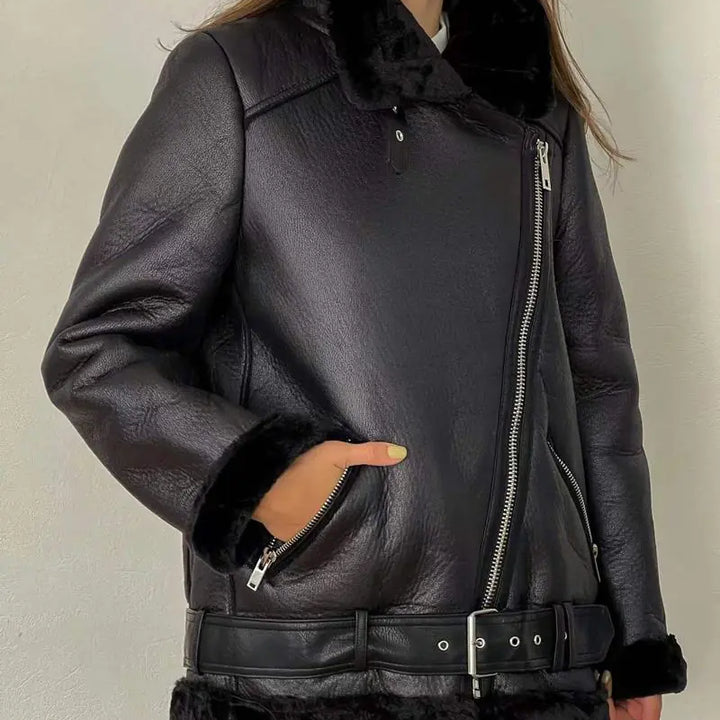 High Quality Woman's Faux Leather Fur Coat