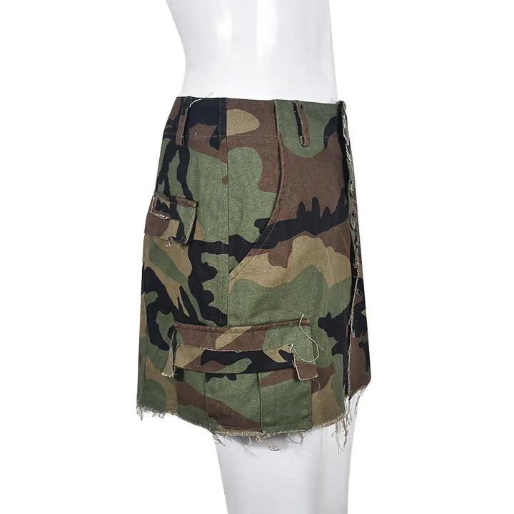 Distressed Camo Cargo Mini Skirt