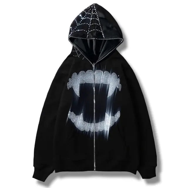 Y2K Rhinestone Autumn Goth Hoodie