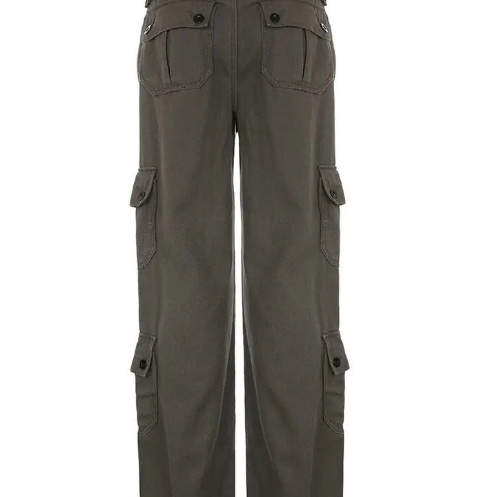 Button Low Waist Women's Cargo and Denim Pants