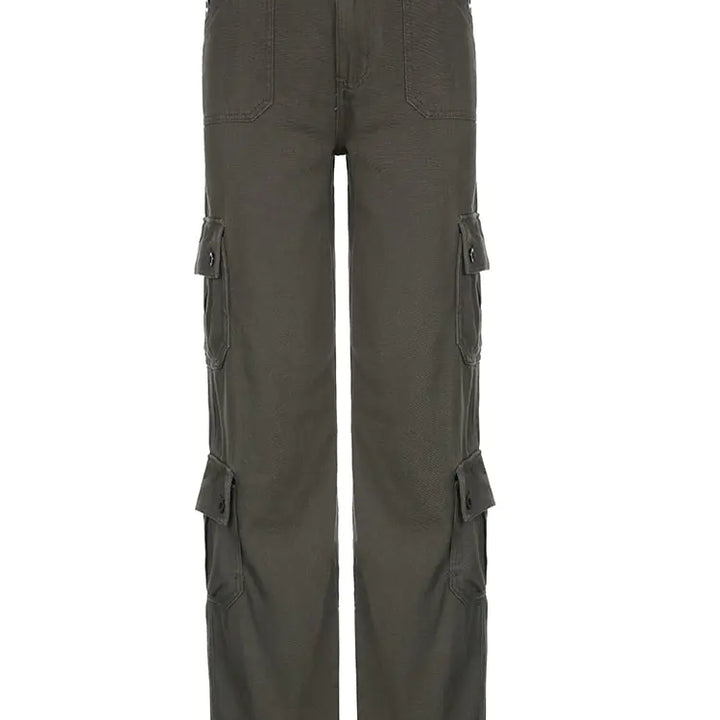 Button Low Waist Women's Cargo and Denim Pants