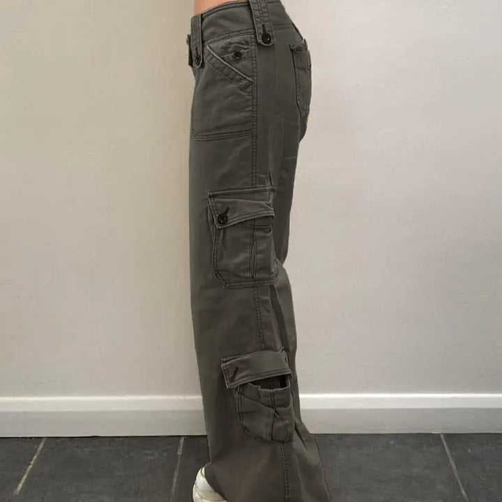 Button Low Waist Women's Cargo and Denim Pants