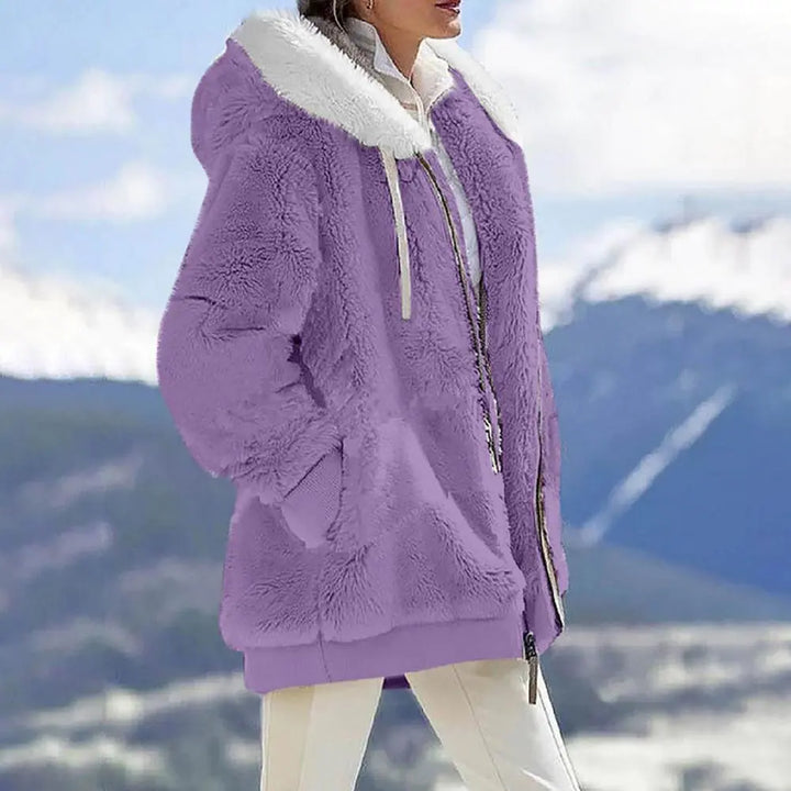 Plush Zipper Coat for Women - Plus Size, Warm and Furry with Long Sleeves